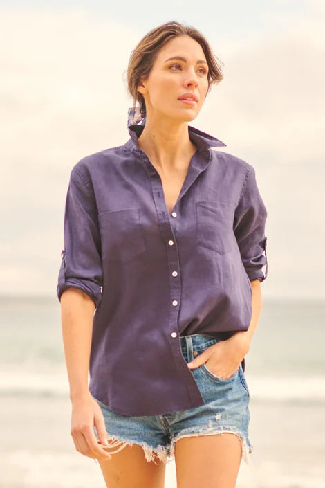 Shirty Girlfriend Linen Shirt Navy