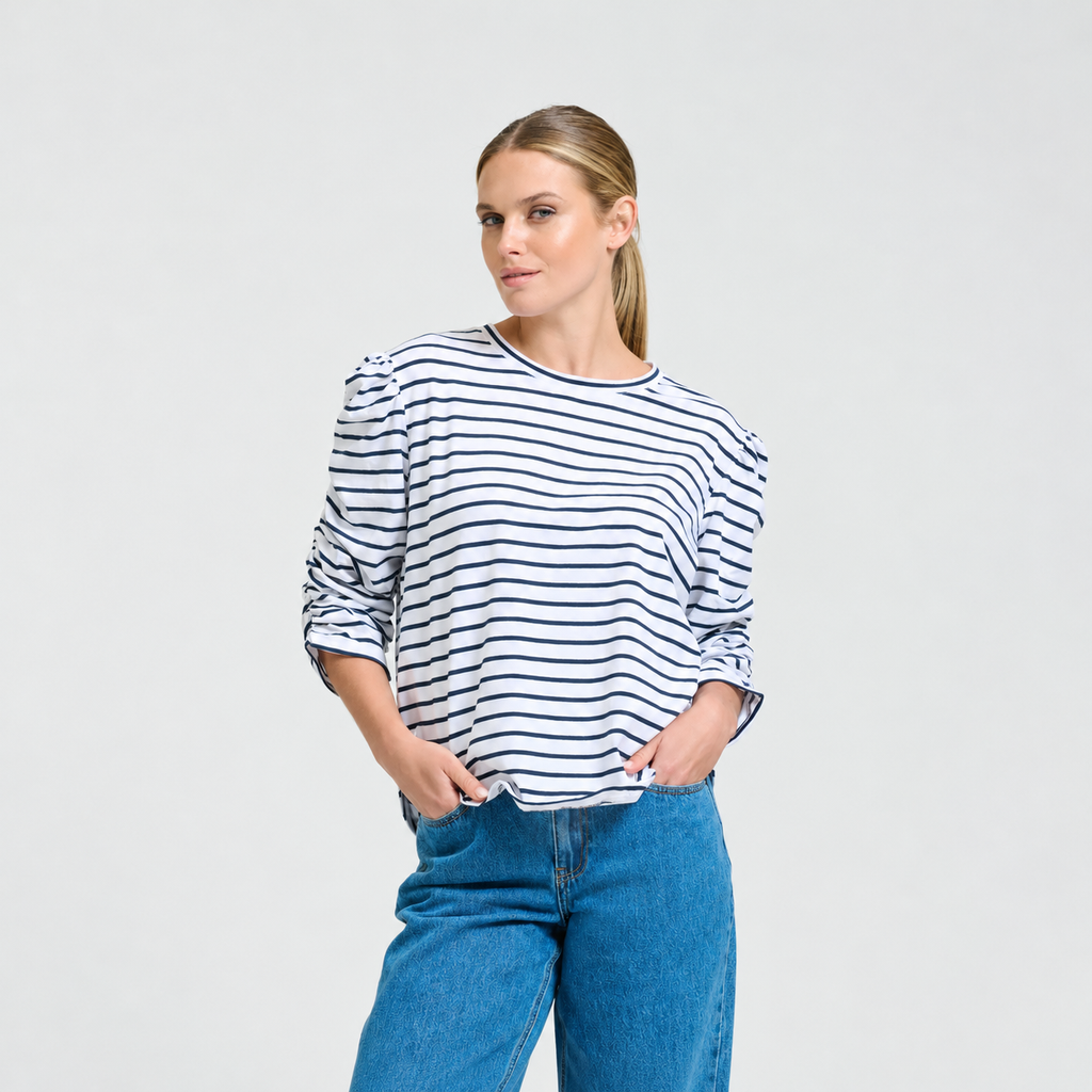 Shirty Doris Gather-Sleeve Top