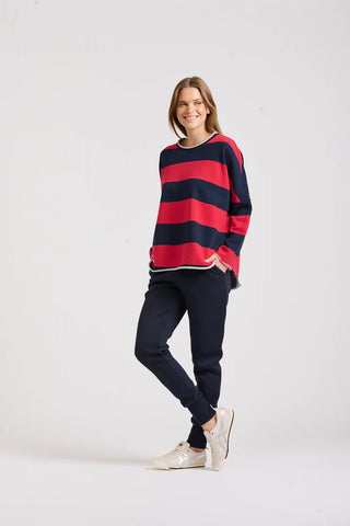 EST 1971 Raw Stripe Sweatshirt - Red & Navy Wide Stripe