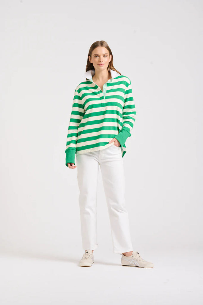 EST 1971 Rugby Cotton Sweatshirt - Green Stripe