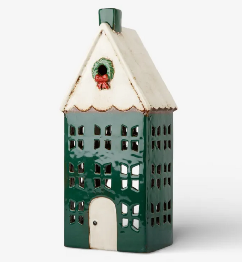 Christmas Tea Light House - Green with Wreath
