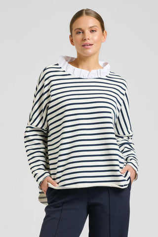 EST Raw Frill Neck Sweatshirt - French Navy & White