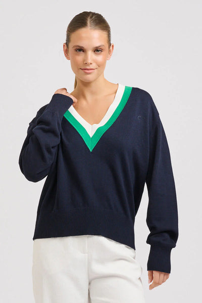 Club Style | Links Sweater - French Navy Green/Club White