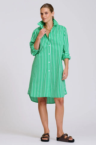 Shirty The Classic Cotton Shirt Dress - Double Green Stripe