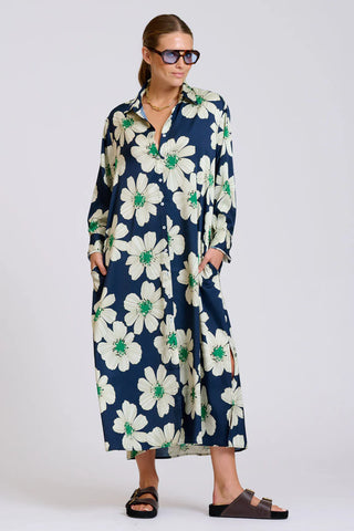 Shirty The Luxe Luna Longline Shirt Dress - Navy and Green Floral