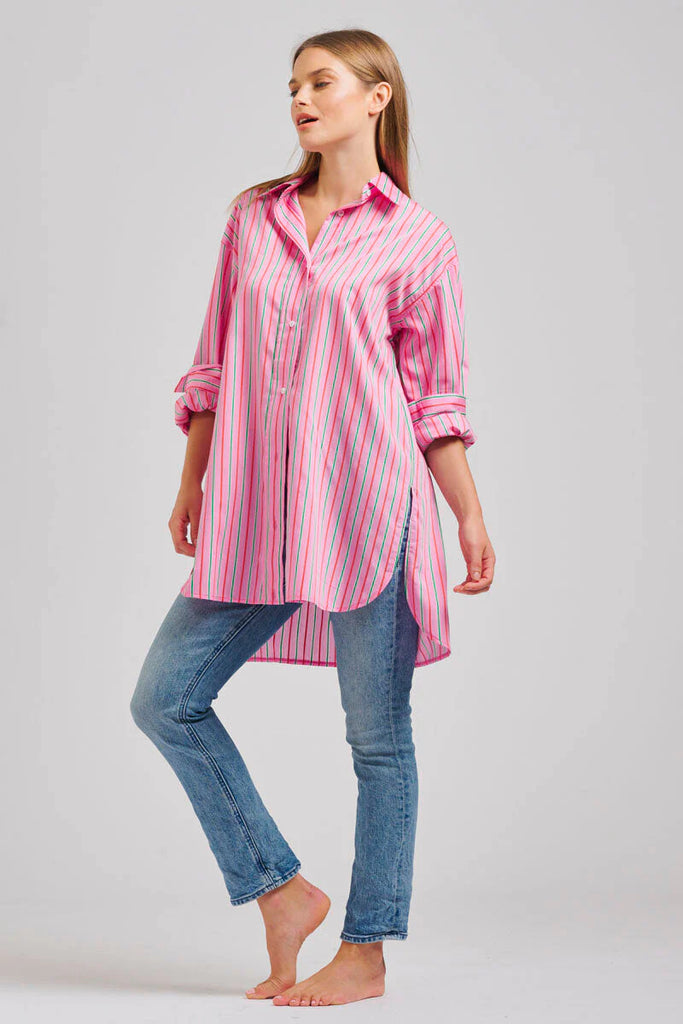 Shirty The Oversized Boyfriend Shirt - Pink Multi Stripe