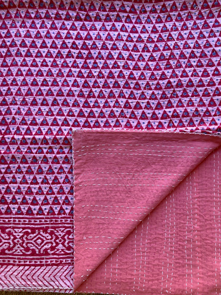 Kantha Quilt (Large) - Geo Pink