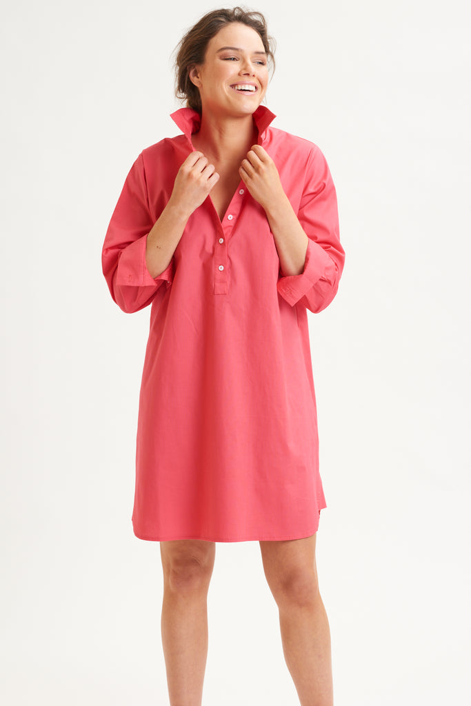 Shirty Popover Shirtdress - Raspberry