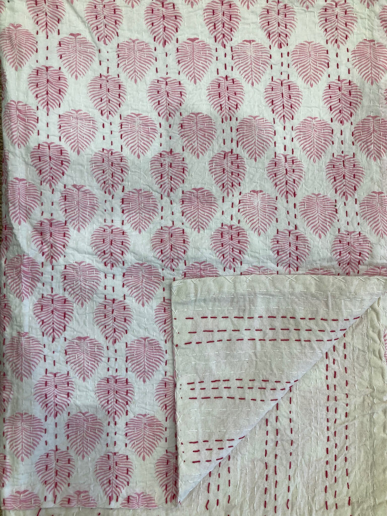Kantha Quilt (Small) - Pink Feather