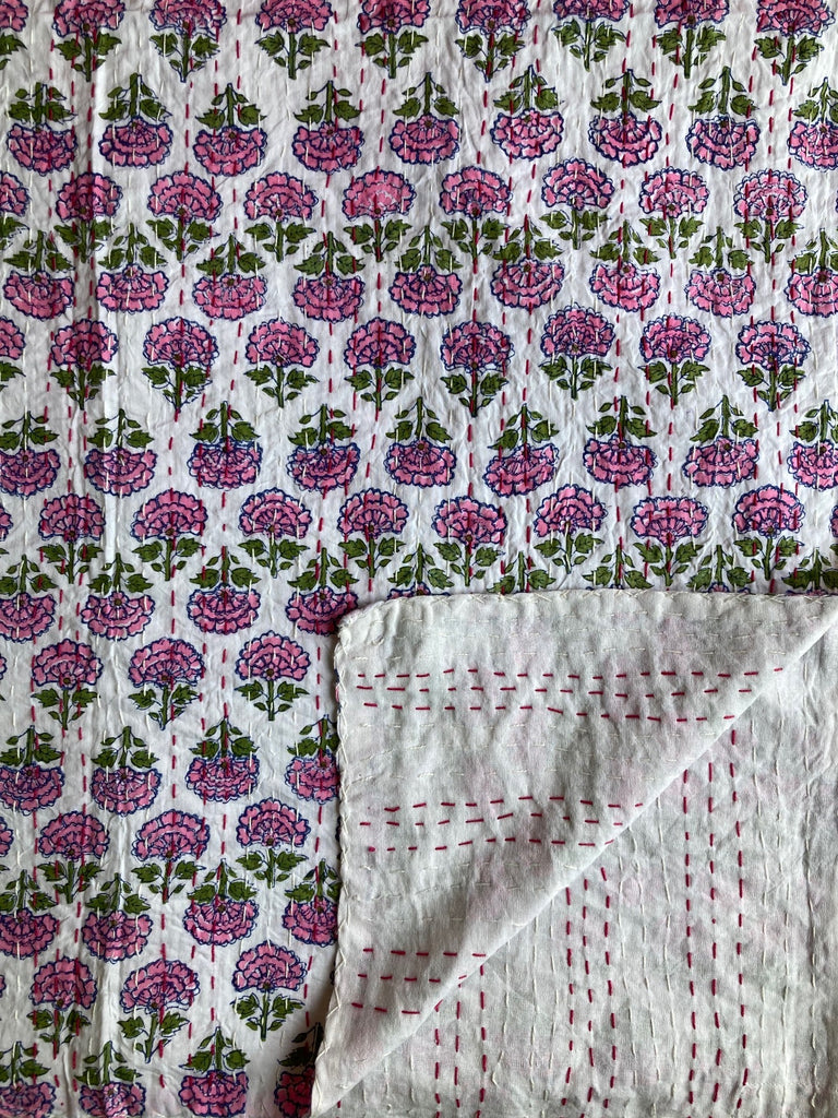 Kantha Quilt (Small) - Pink Sprig