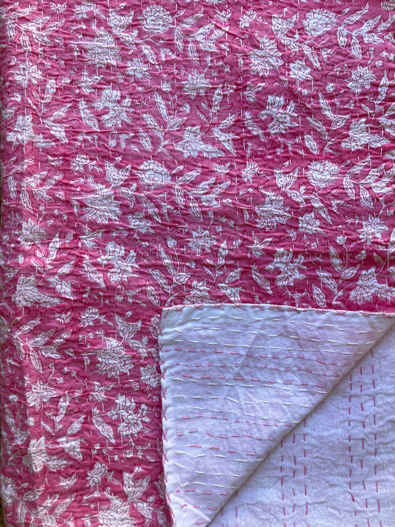Kantha Quilt (Small) - Pink Floral