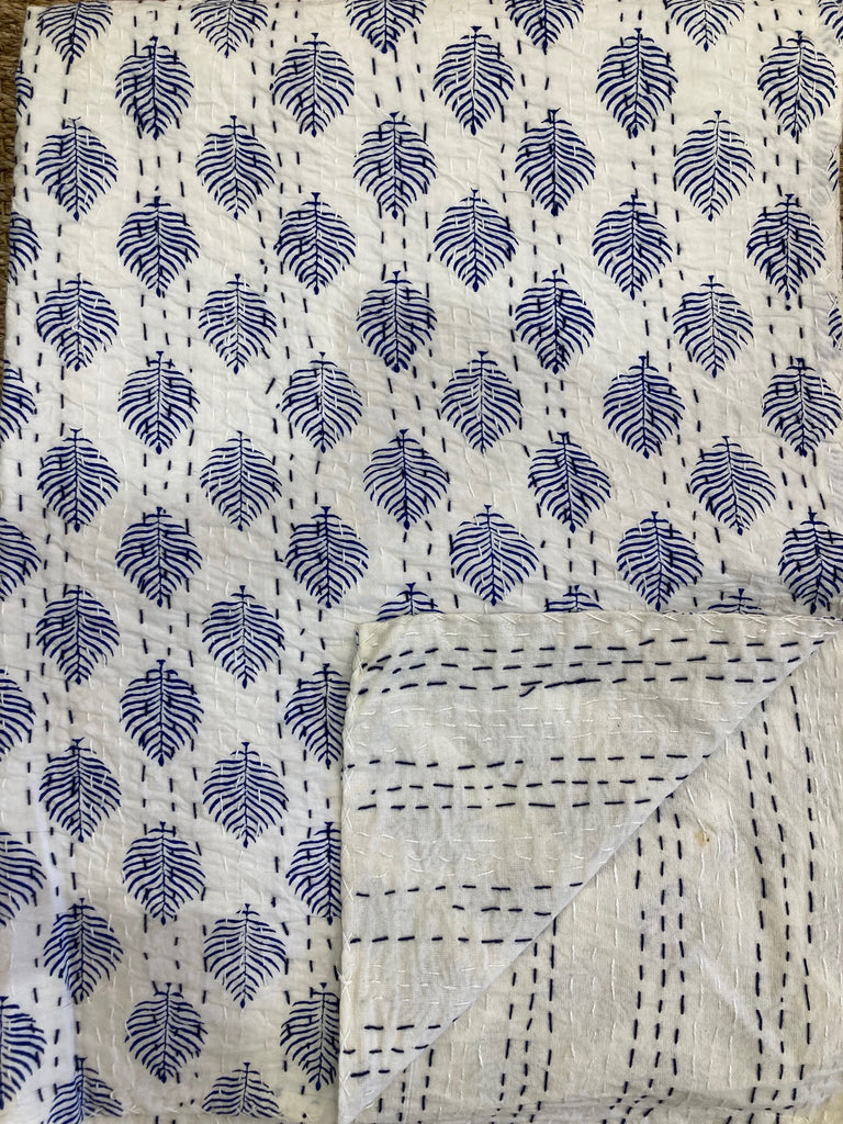 Kantha Quilt (Small) - Blue Feather